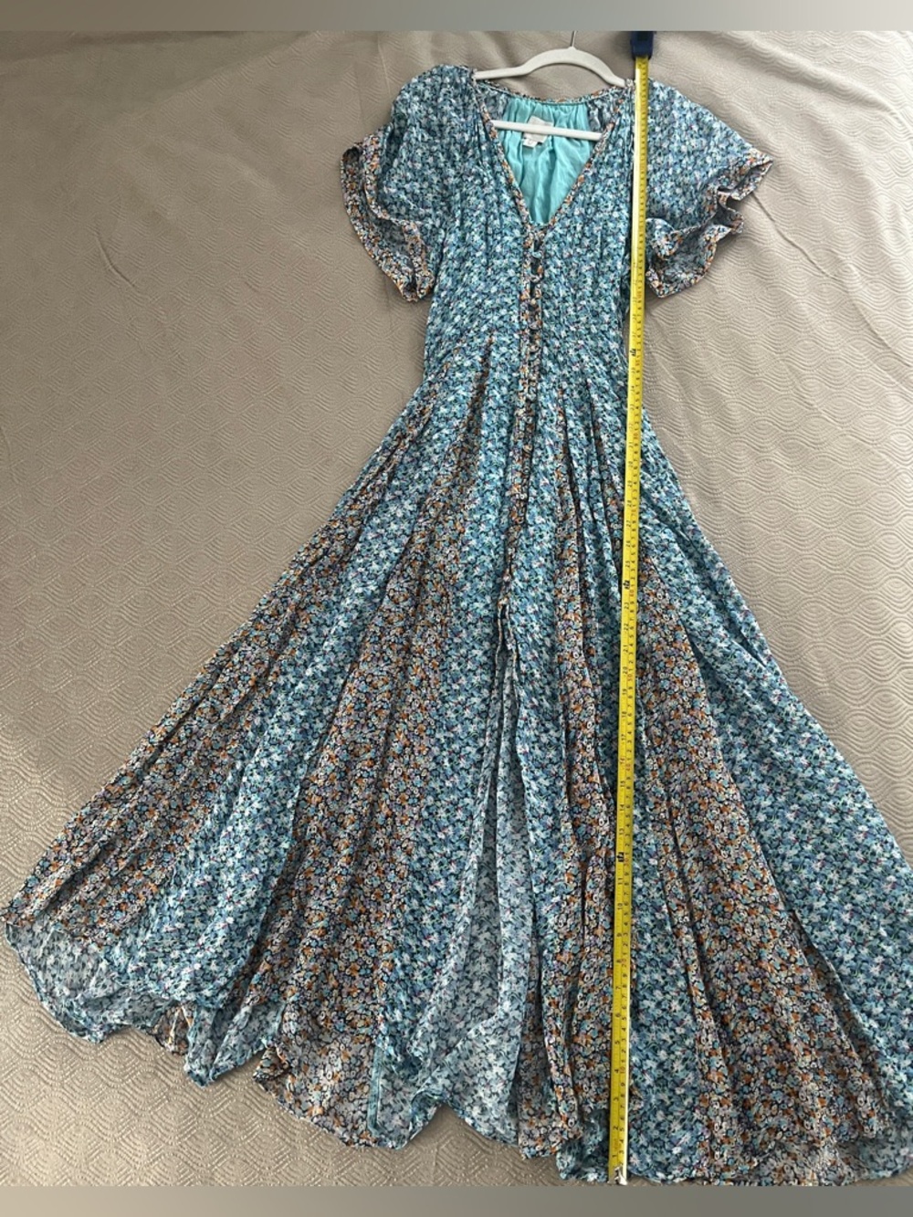 Anthropologie Floral V-Neck Blue Maxi Dress with Button Front size 2 - Picture 9 of 14